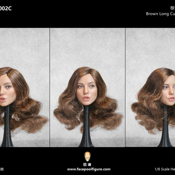 FP-C-002C FacepoolFigure 1/6 Root Hair Female Head Sculpt with Expression - Brown Long Curve Hair