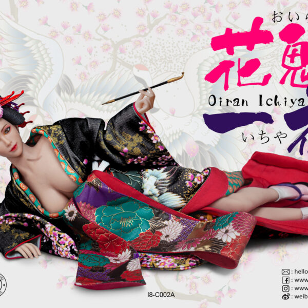 i8-C002A i8TOYS 1/6 Black Long Furisode Oiran Ichiya Clothing Set