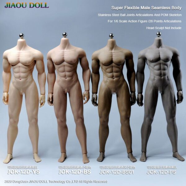 Jiaou Doll - Strong  Seamless Male Body with Detachable Foot ( 4 Skin Tone ) JOK-12D-YS ( Pale Tone ) JOK-12D-BS ( Suntan Tone) JOK-12D-BS01 (Dark Suntan Tone) JOK-12D-PS (Dark Tone)