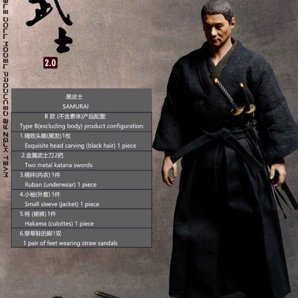 WK-89029B - WOLFKING 1/6 Black Samurai - Head Carving Costume Set Version 2.0