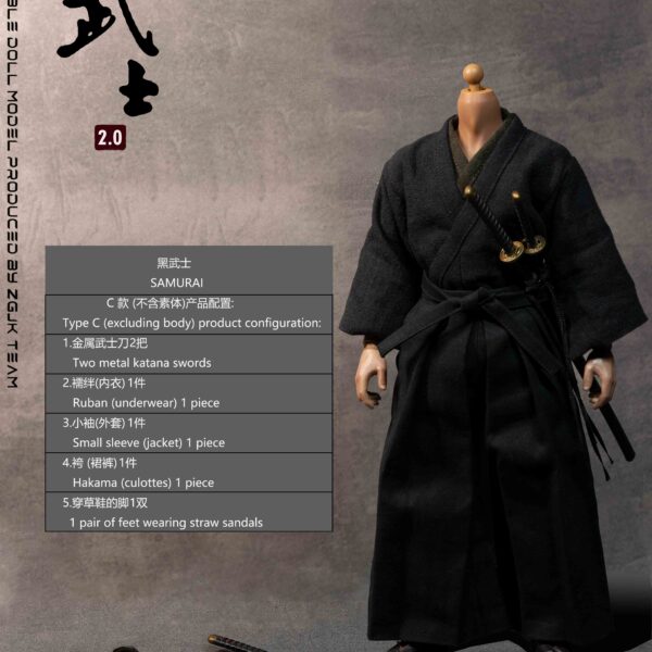 WK-89029C - WOLFKING 1/6 Black Samurai - Costume Set Version 2.0