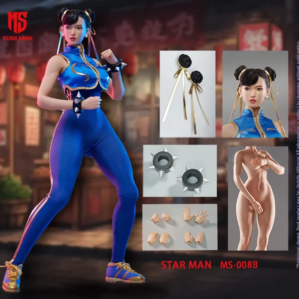 MS-008B - STAR MAN - 1/6 Female Fighter Chun-li (Blue Tight Jumpsuit Version)