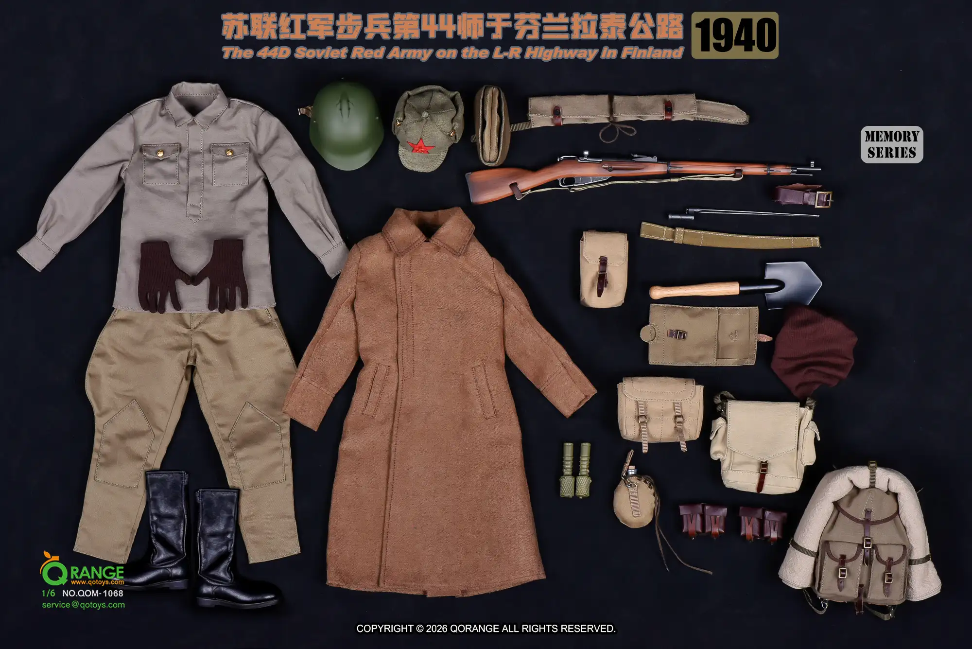QOM-1068 – QORANGE × QOTOYS – 1/6 The 44D Soviet Red Army on the L-R Highway in Finland 1940 Costume Set and Accessories